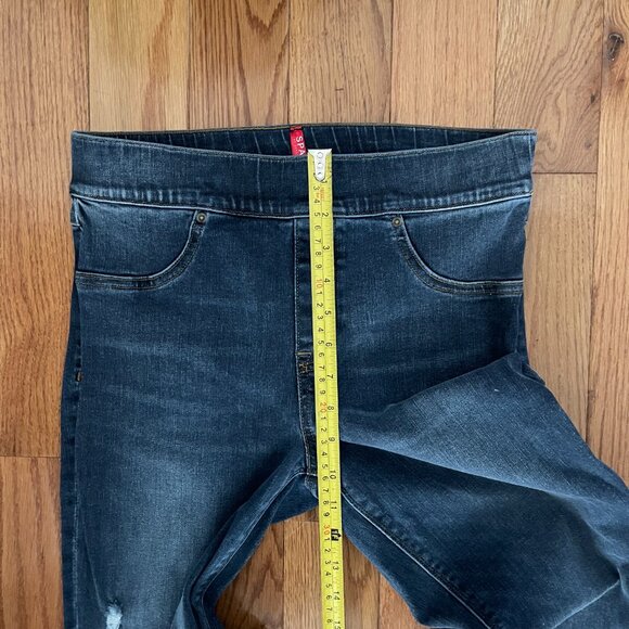 Spanx Distressed High Rise Elastic Waist Denim Jeggings Womens Medium Dark Wash - Picture 6 of 8